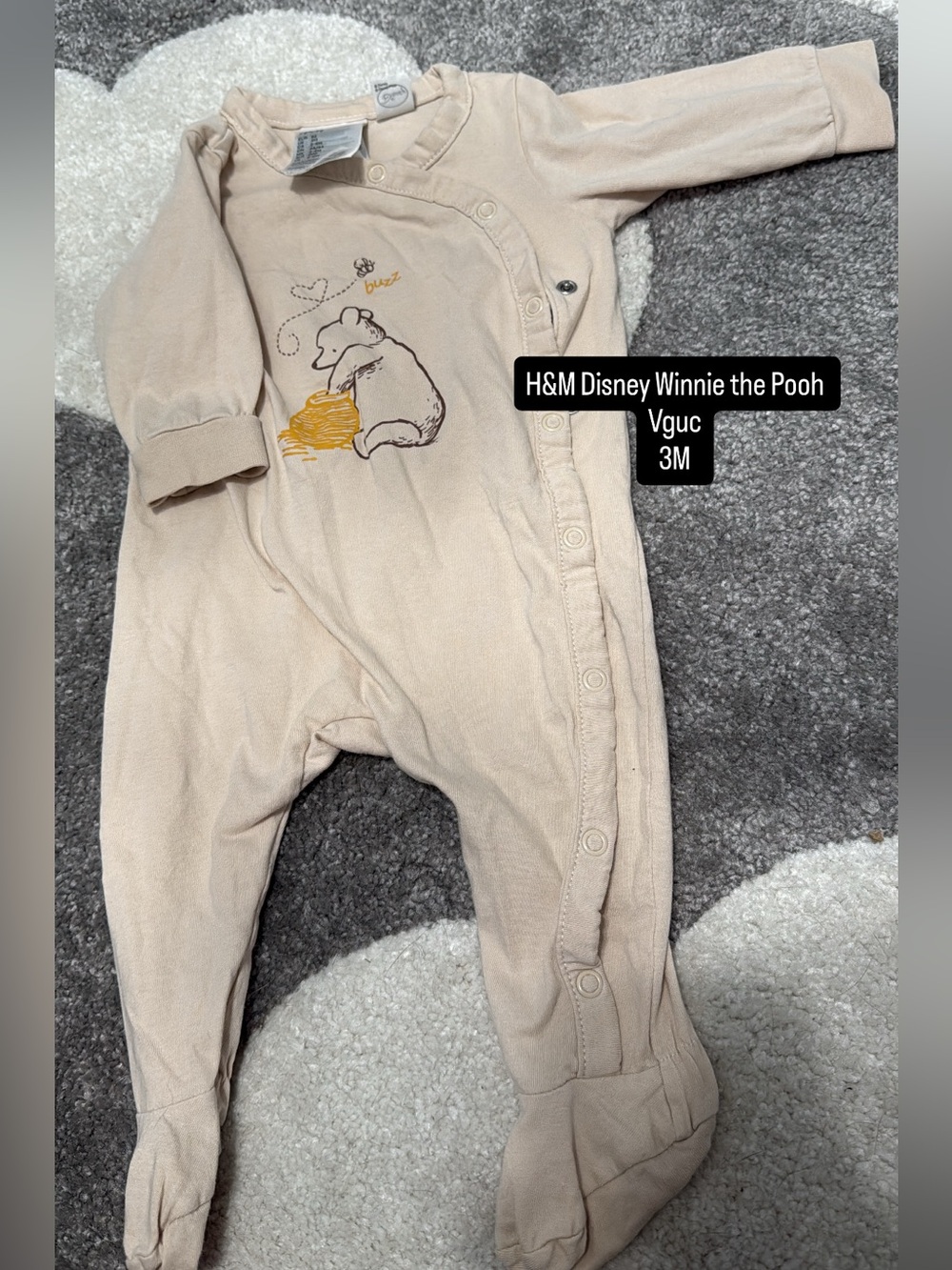 H&M Cream Winnie the Pooh Baby Footed One-Piece